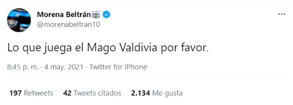 Morena elogio al jugador de fútbol el Mago Valdivia