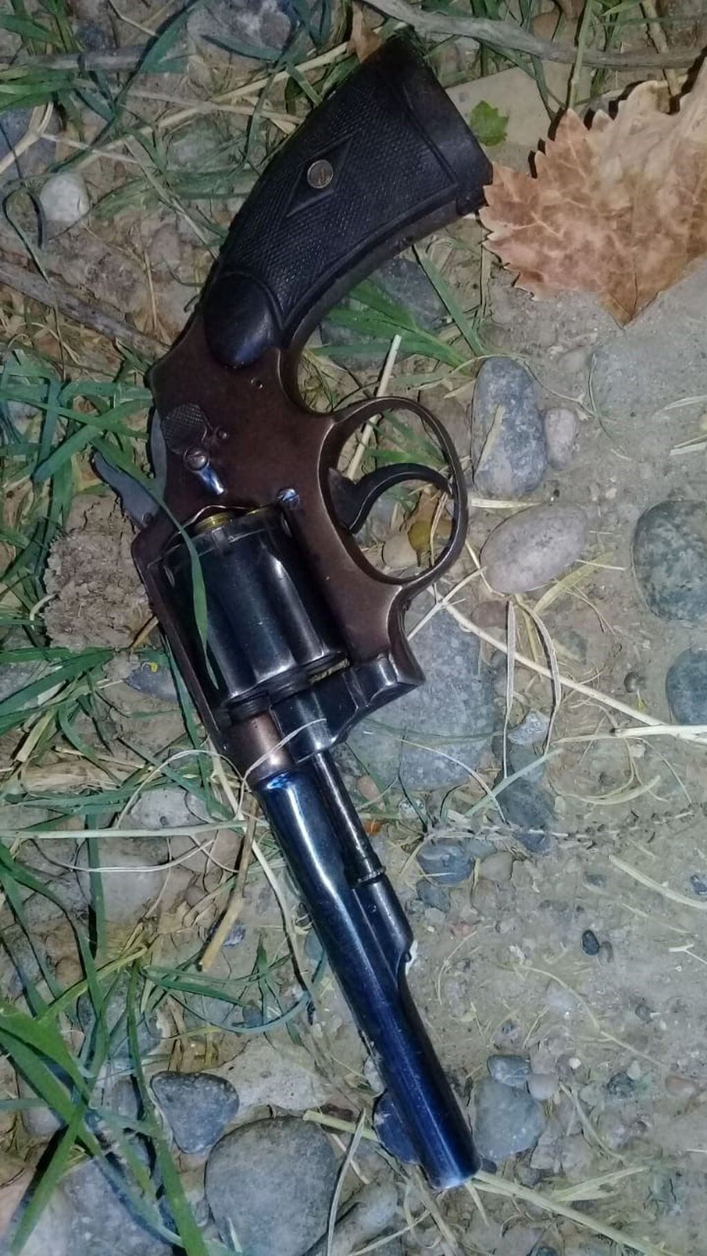 El revolver .38 lanzado por el detenido.