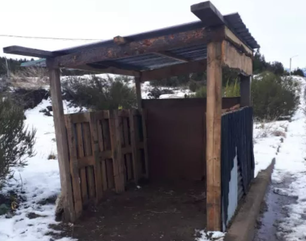 Vecinos de Bariloche construyeron su propia garita para pasar el frío mientras esperan el colectivo.