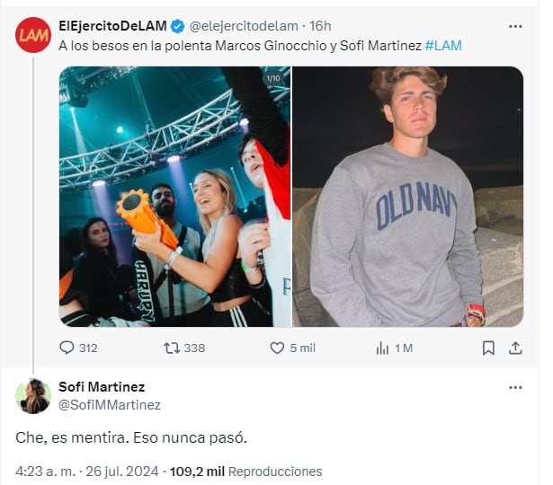 Sofi Martínez desmintió los rumores de romance con Marcos Ginocchio