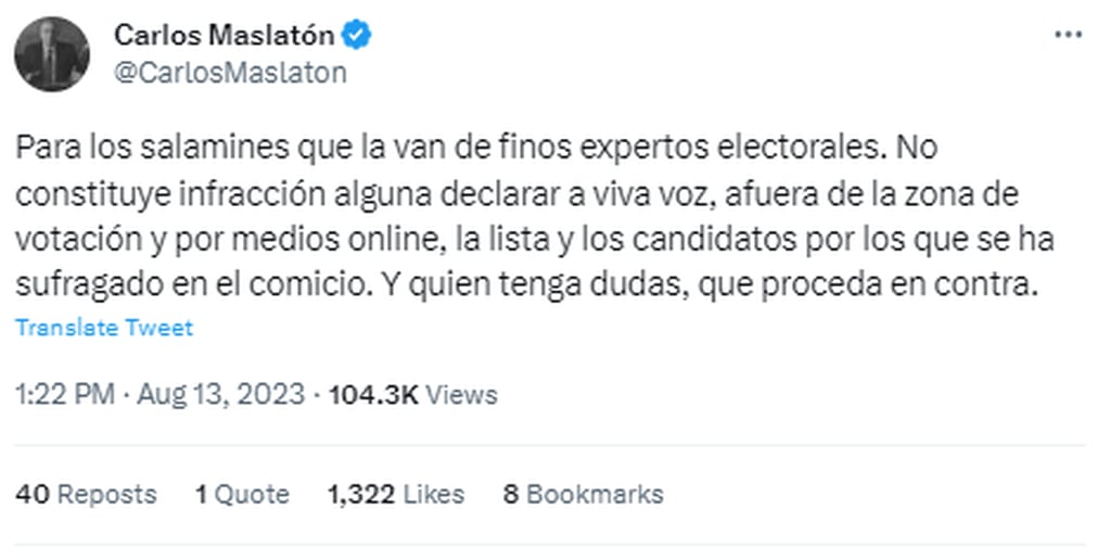 Con una inesperada selfie, Carlos Maslatón reveló a quién votó en Ciudad de Buenos Aires 