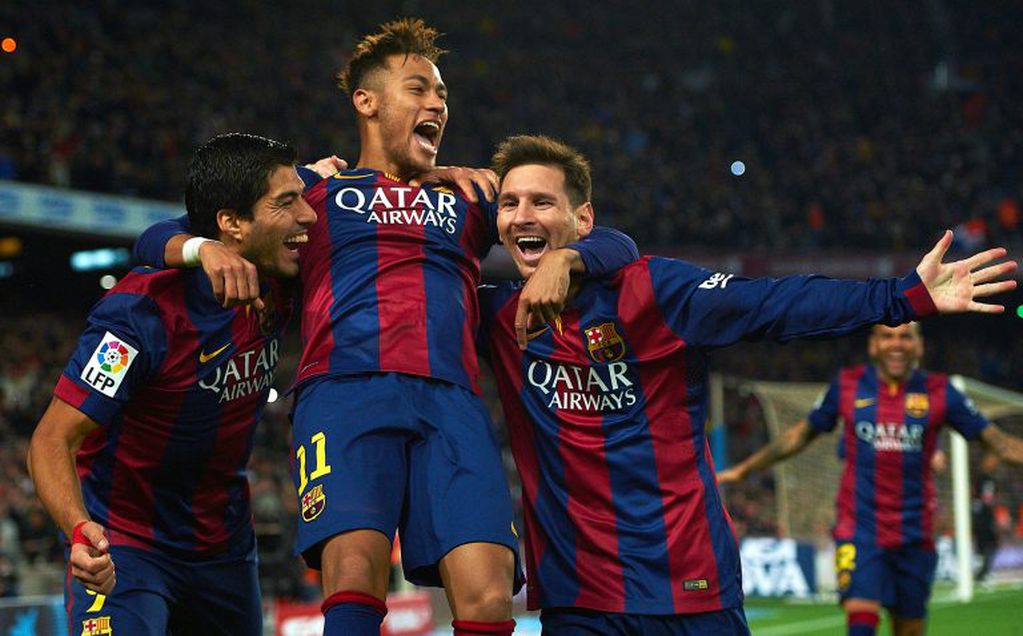 FILE - In this Sunday, Jan\u002E 11, 2015 file photo, FC Barcelona's Lionel Messi, right, Neymar, center, and Luis Suarez, celebrate after scoring against Atletico Madrid during a Spanish La Liga soccer match at the Camp Nou stadium in Barcelona, Spain\u002E Barcelona said, Wednesday, Aug\u002E 2, 2017, Neymar's 222 million euro ($262 million) release clause must be paid in full if the Brazil striker wants to leave\u002E (AP Photo/Siu Wu, File)