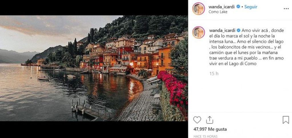 La reflexión de Wanda Nara sobre Lago De Como.