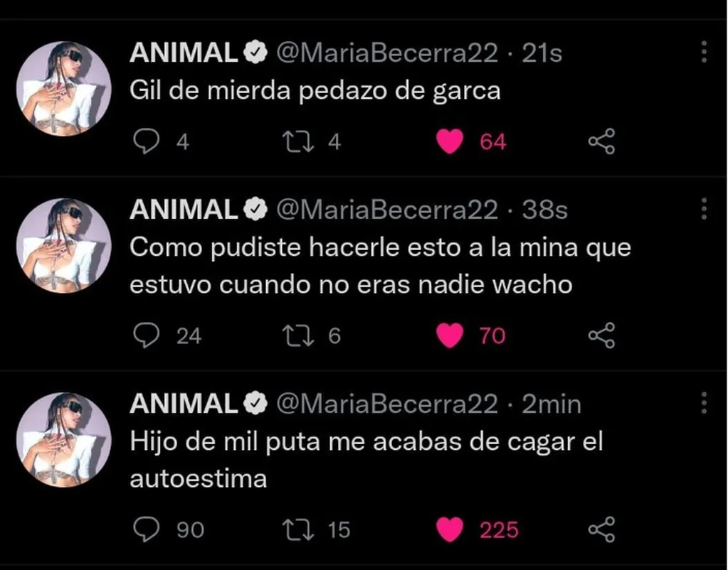 Los tweets de María Becerra para Rusherking