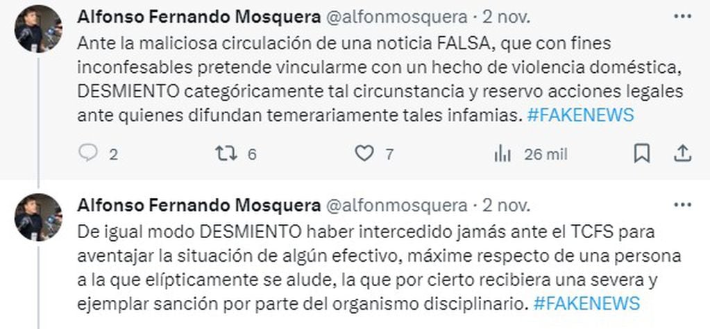 La enérgica desmentida de Alfonso Mosquera en las redes sociales ante la acusación.