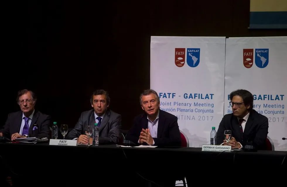 Mauricio Macri en la apertura de la reunión plenaria conjunta entre el Grupo de Acción Financiera Internacional (GAFI) y el Grupo de Acción Financiera de Latinoamérica (GAFILAT). (DYN).