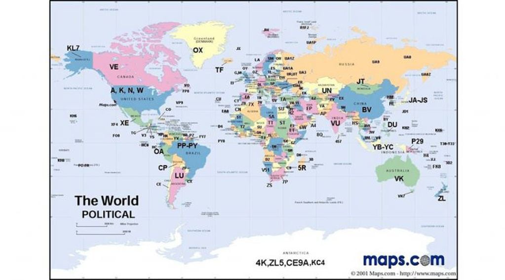 El mapa mundial con las siglas que identifican a cada país (Maps.com)