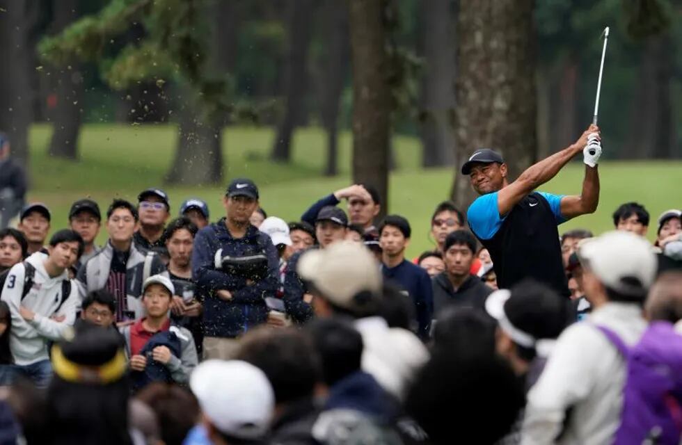 Tiger Woods of the United States watches his tee shot on the 5th hole during the third round of the Zozo Championship PGA Tour at the Accordia Golf Narashino country club in Inzai, east of Tokyo, Japan, Sunday, Oct. 27, 2019. (AP Photo/Lee Jin-man)
