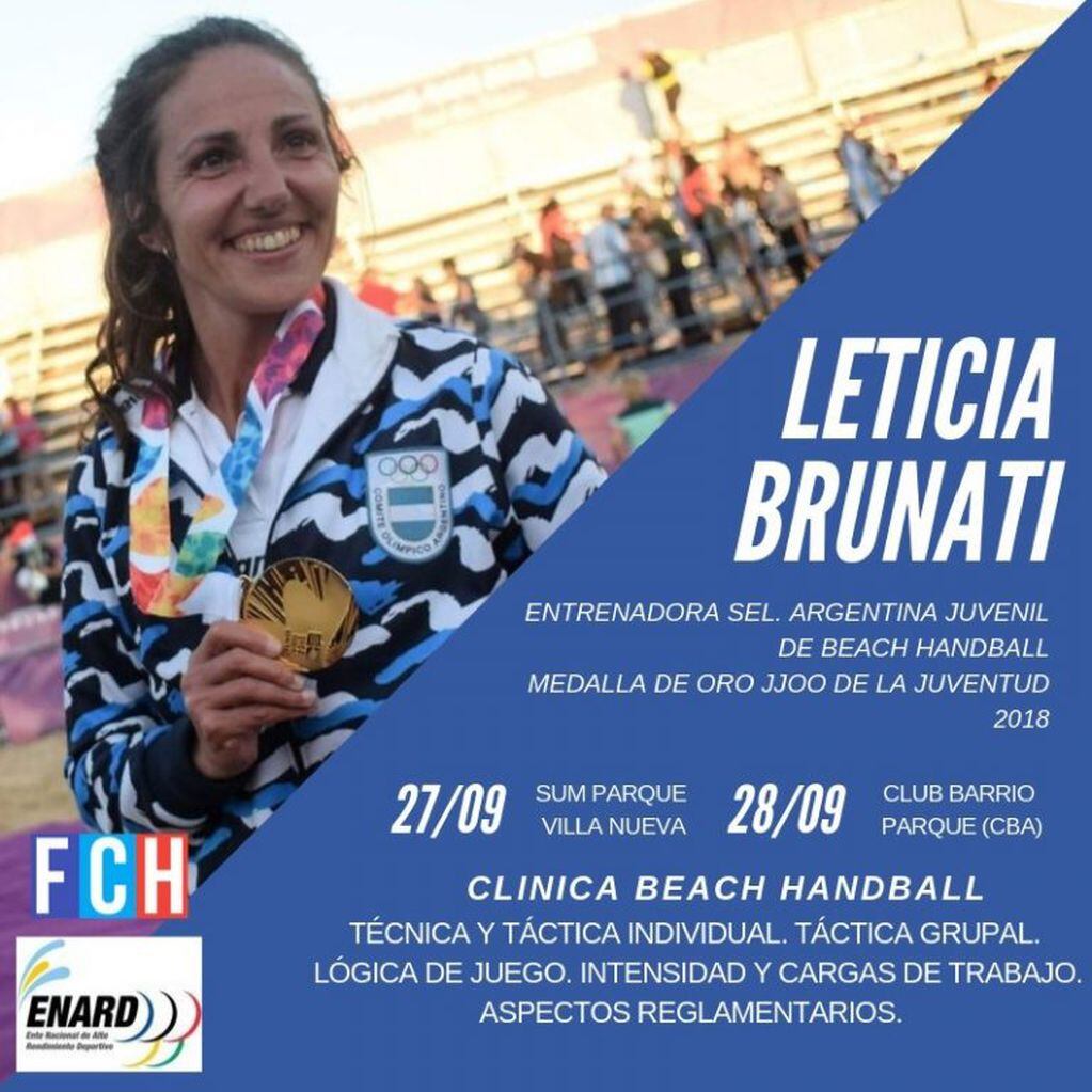 Leticia Brunati brindará una clínica de Beach Handball en Córdoba.