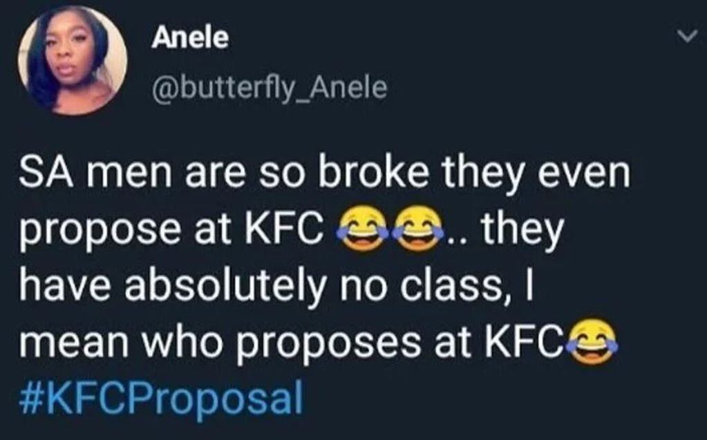 Los usuarios de Twitter le hicieron bullying al hombre que le pidió matrimonio a su novia en KFC (Foto: Captura de Twitter)