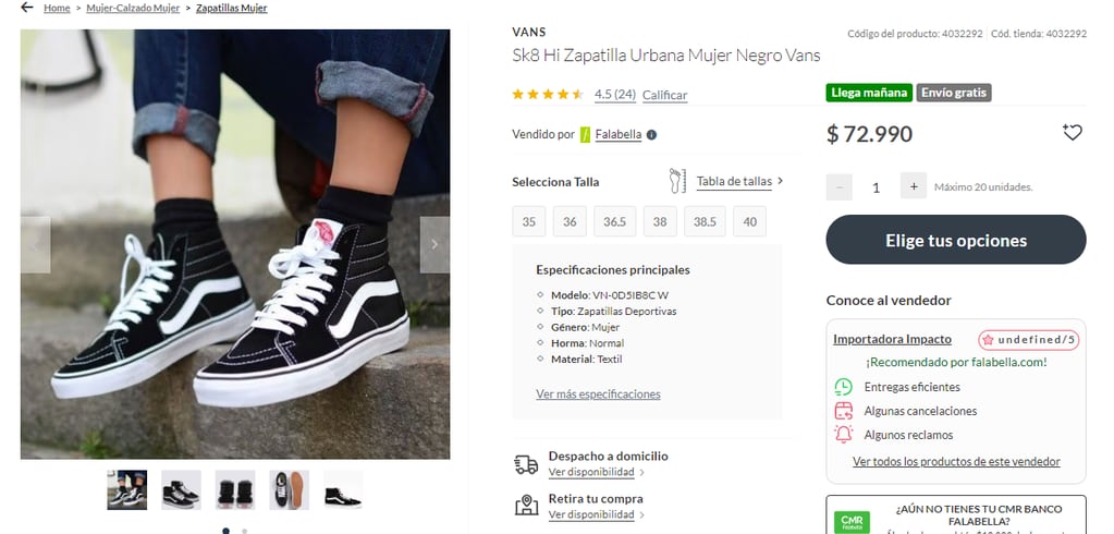 Esto es lo que cuestan unas zapatillas Vans para mujer en Chile.