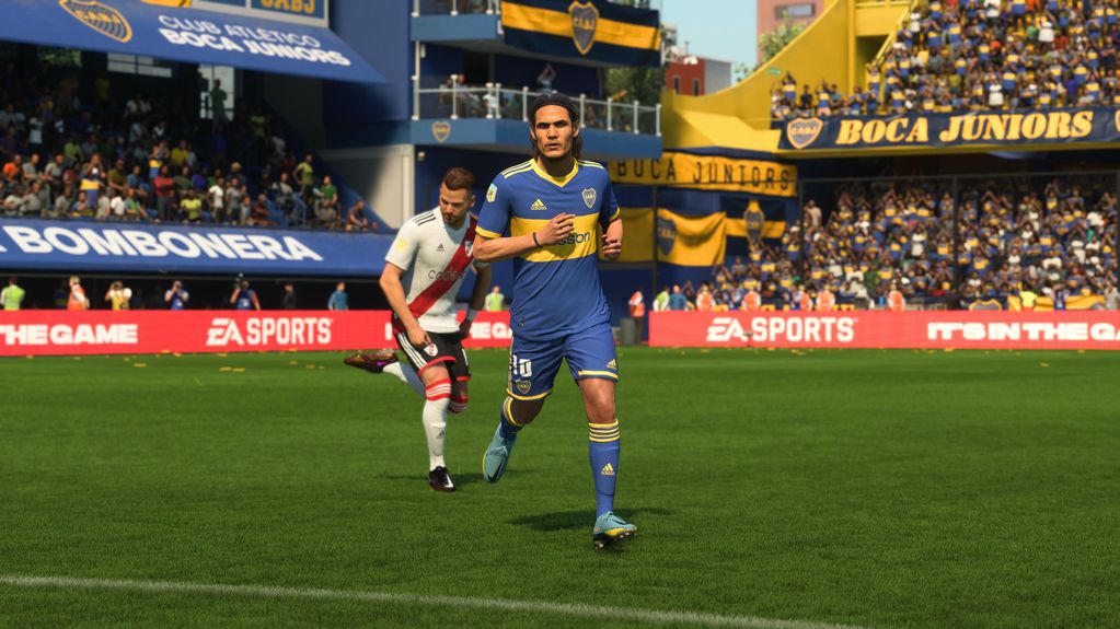 Jugadores de Boca en el videojuego EA Sports FC 24. Cavani, Fabra, Figal y Zeballos. (Capturas de imagen)