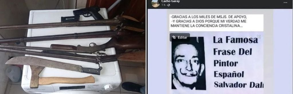 Cacho Garay fue aprehendido por tenencia de armas, y luego publicó en las redes un mensaje.