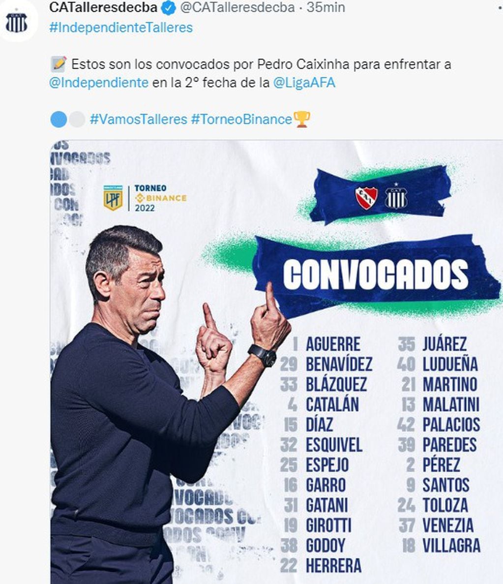 Pedro Caixinha y los convocados en Talleres, otra vez sin Diego Valoyes y Héctor Fértoli.