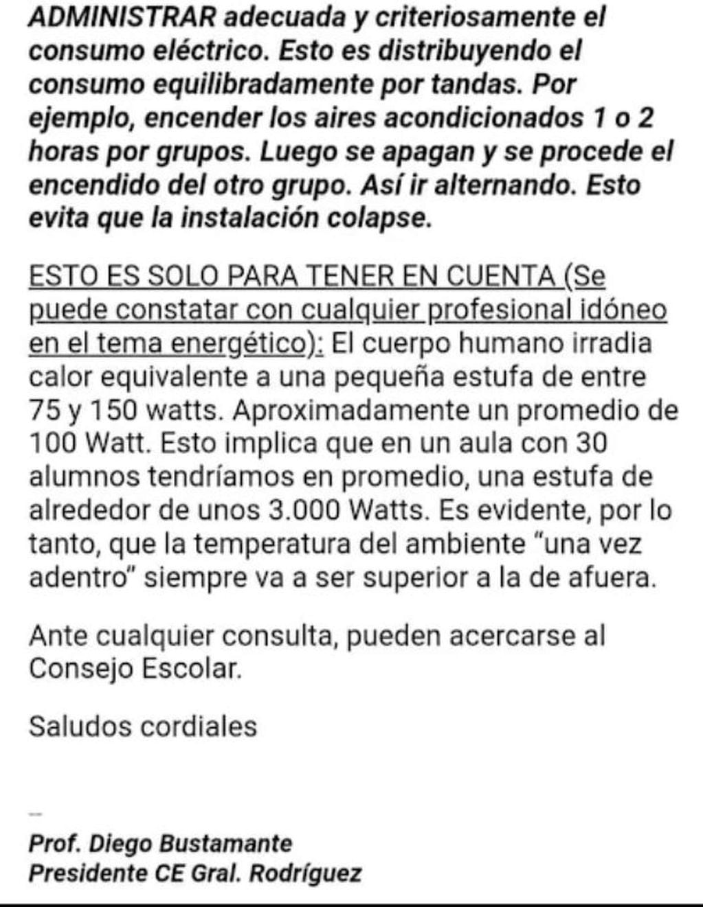 El insólito comunicado emitido por el Consejo Escolar de General Rodríguez.