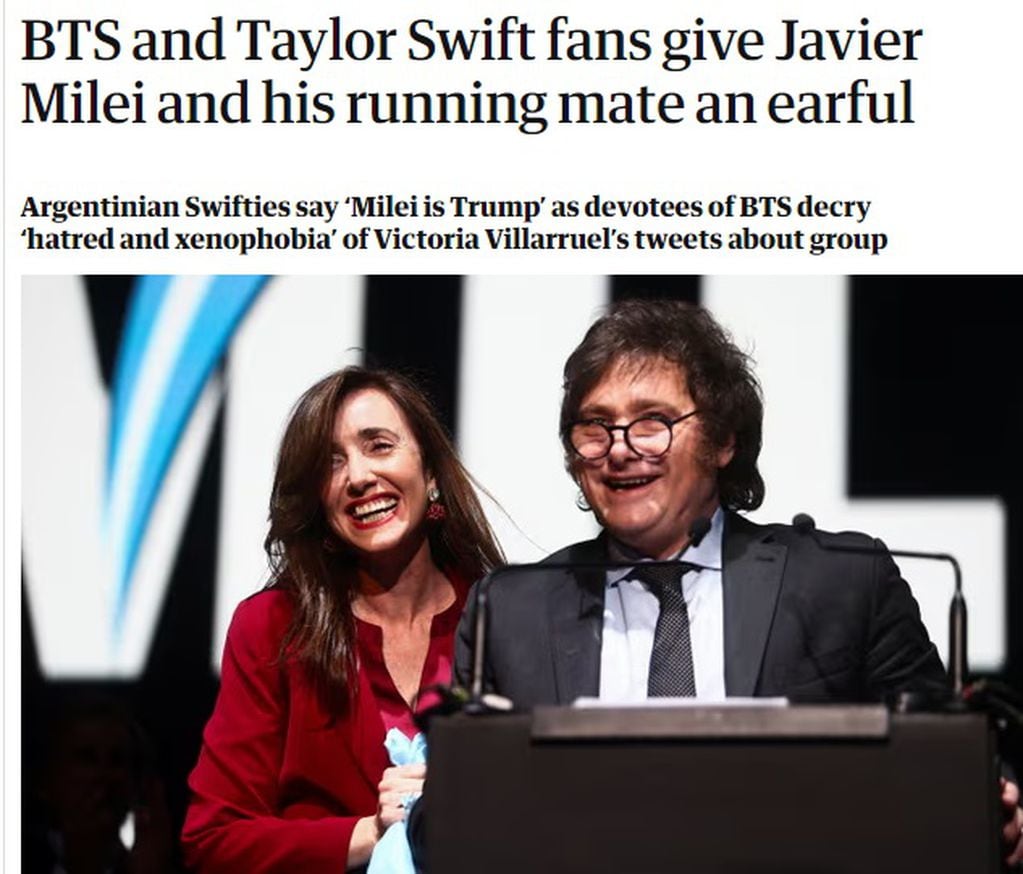 La polémica de las "swifties" y el fandom de BTS con Milei llegó a The Guardian.