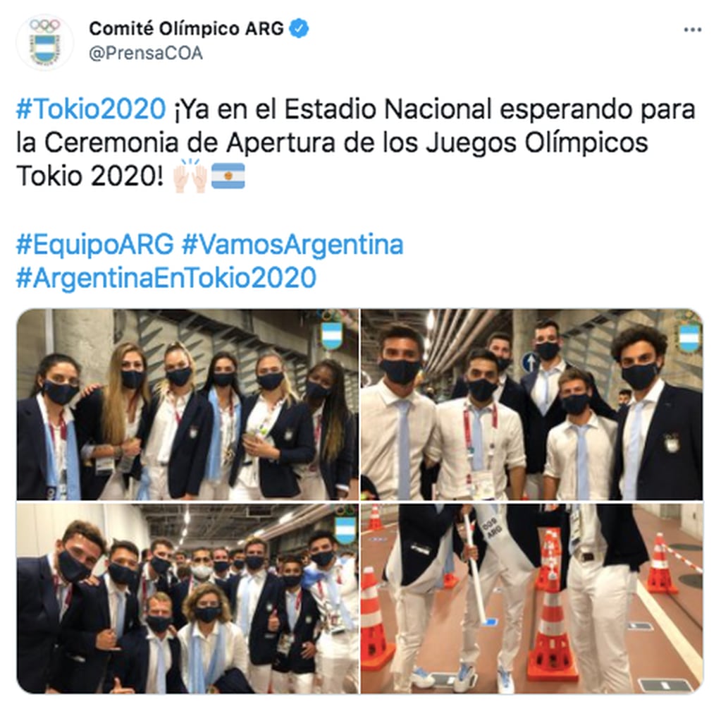 La delegación argentina en la ceremonia inaugural de los Juegos Olímpicos Tokio 2020.