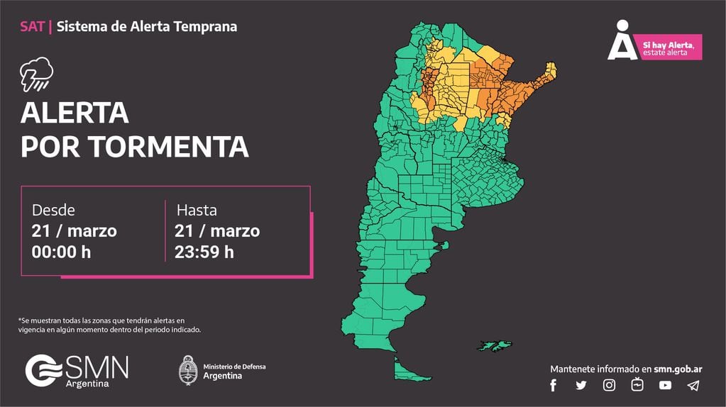 Alerta por tormenta en la provincia de Córdoba para este jueves 21 de marzo.