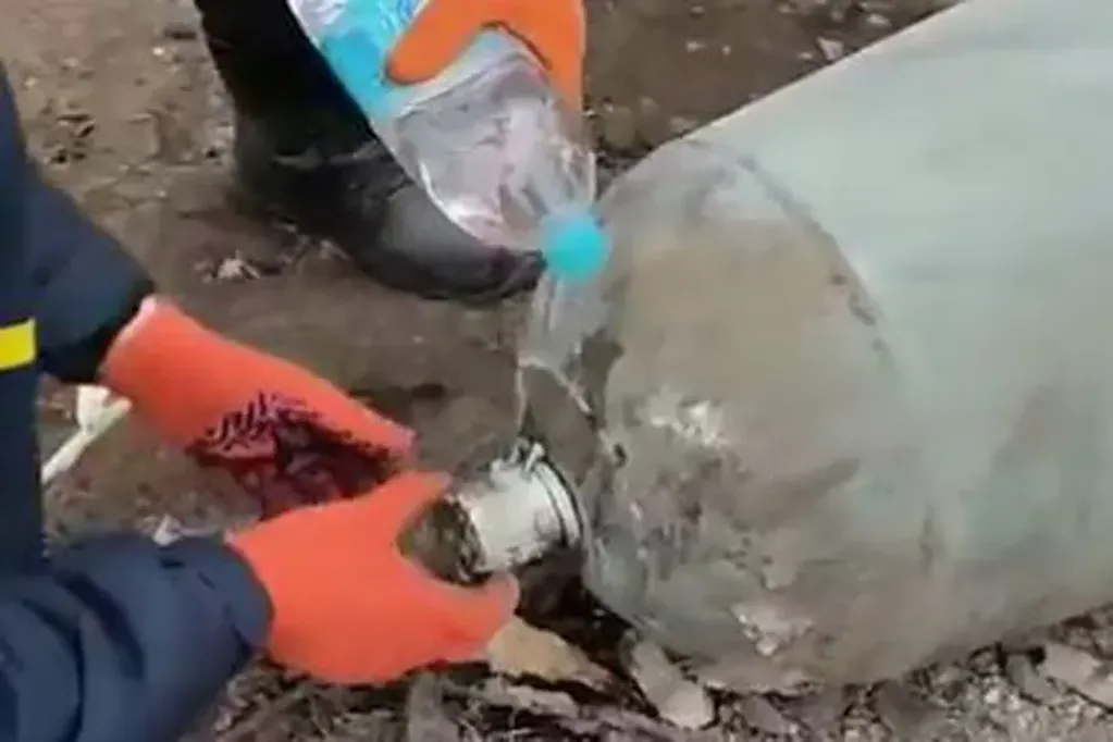 Con sus manos y una botella de agua: la forma en la que dos soldados ucranianos desactivaron una bomba rosa.