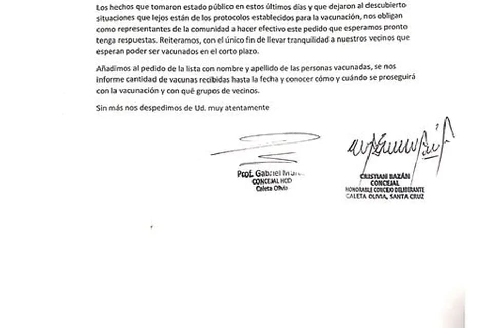 Los concejales Gabriel Murúa y Cristian Bazán presentaron una nota dirigida al director del Hospital, Dr. Covas.