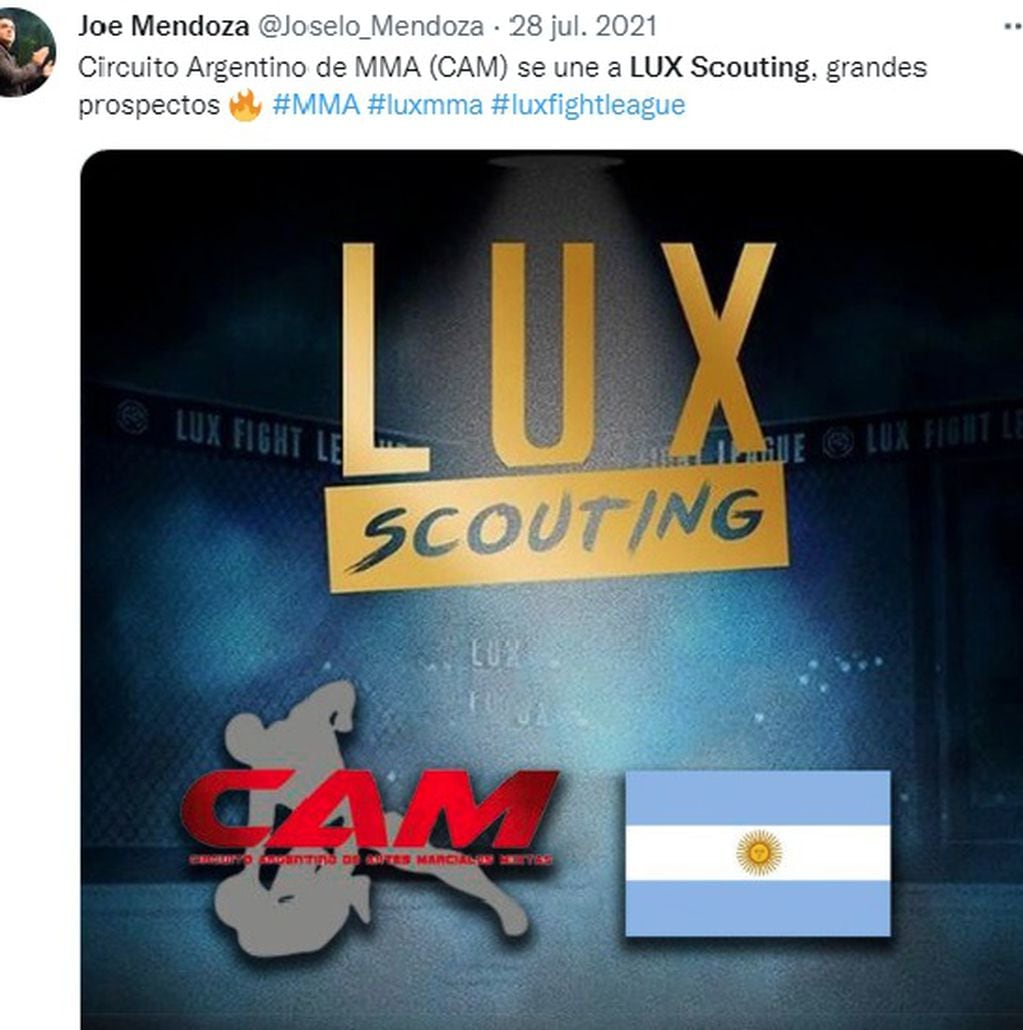 El Circuito Argentino de MMA (CAM) se une a LUX Scouting.