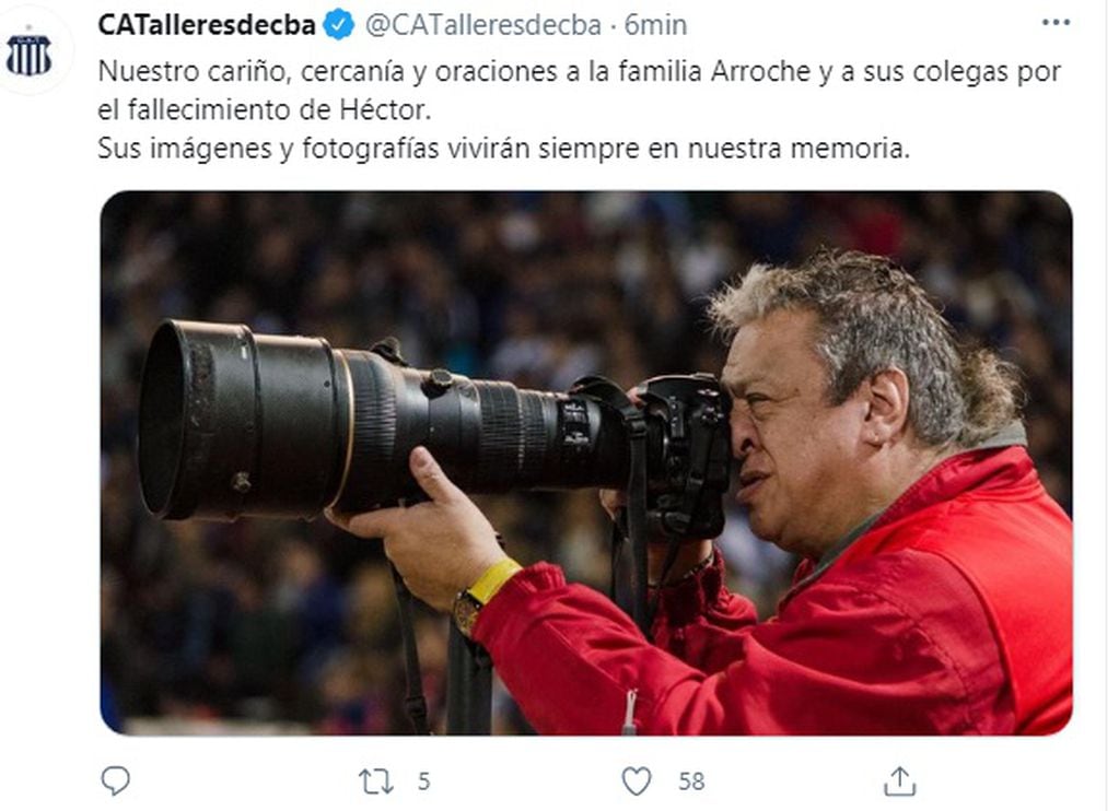 El club Talleres despide al reportero.