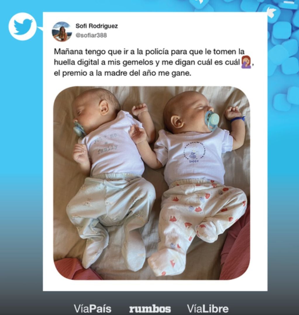 Sofía Rodríguez publicó en las redes su gran dilema con sus gemelos y se hizo viral.