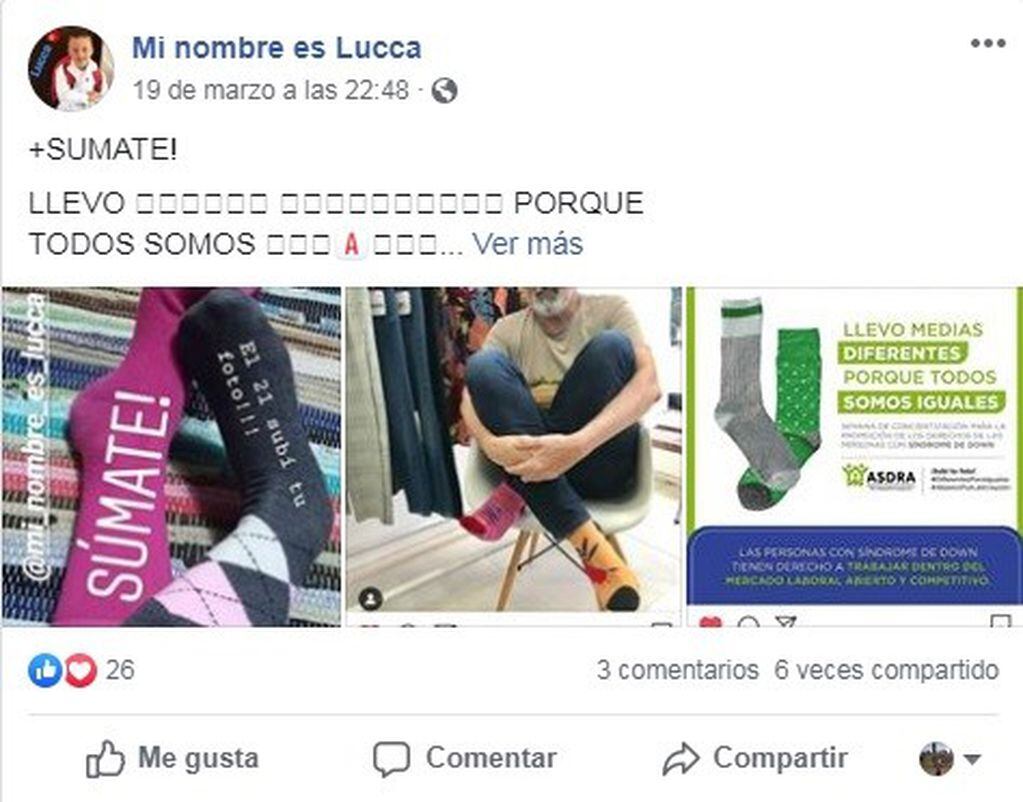 Marina creó un perfil de facebook para difundir el día a día de Lucca.