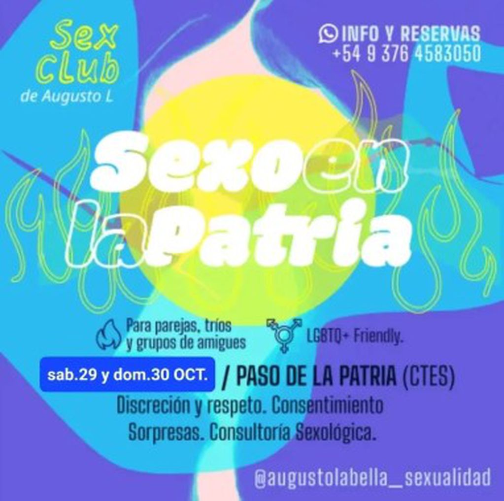 La publicidad de la fiesta sexual en Paso de la Patria, Corrientes.