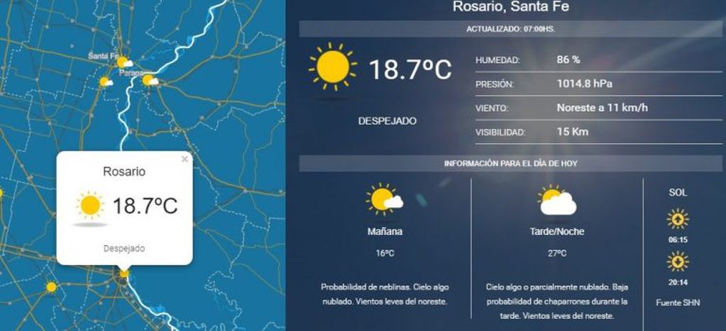 La temperatura será muy agradable este domingo en Rosario (SMN)