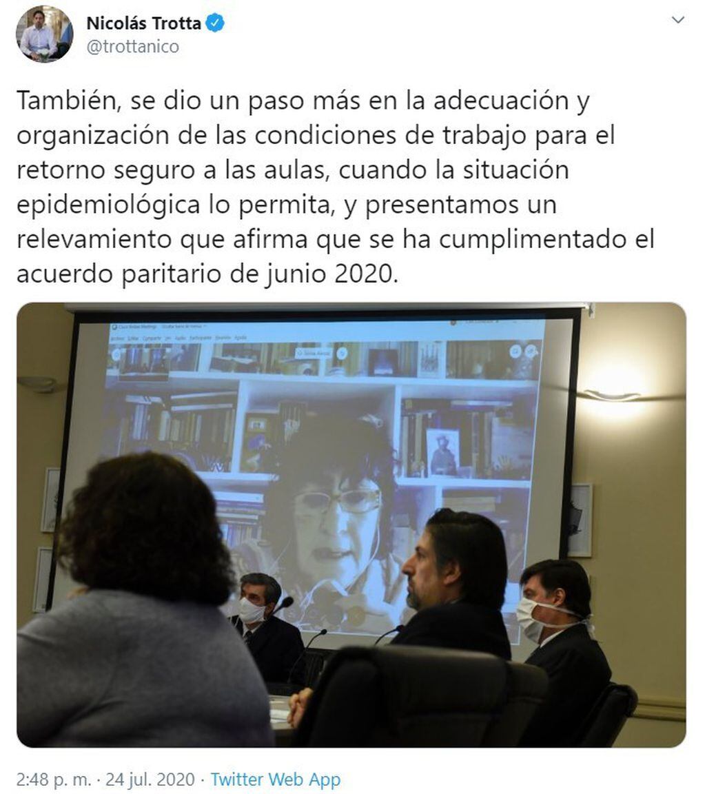 El ministro de Educación de la Nación, Nicolás Trotta, anunció que se logró llegar a un acuerdo en la paritaria nacional docente (Foto: captura Twitter)