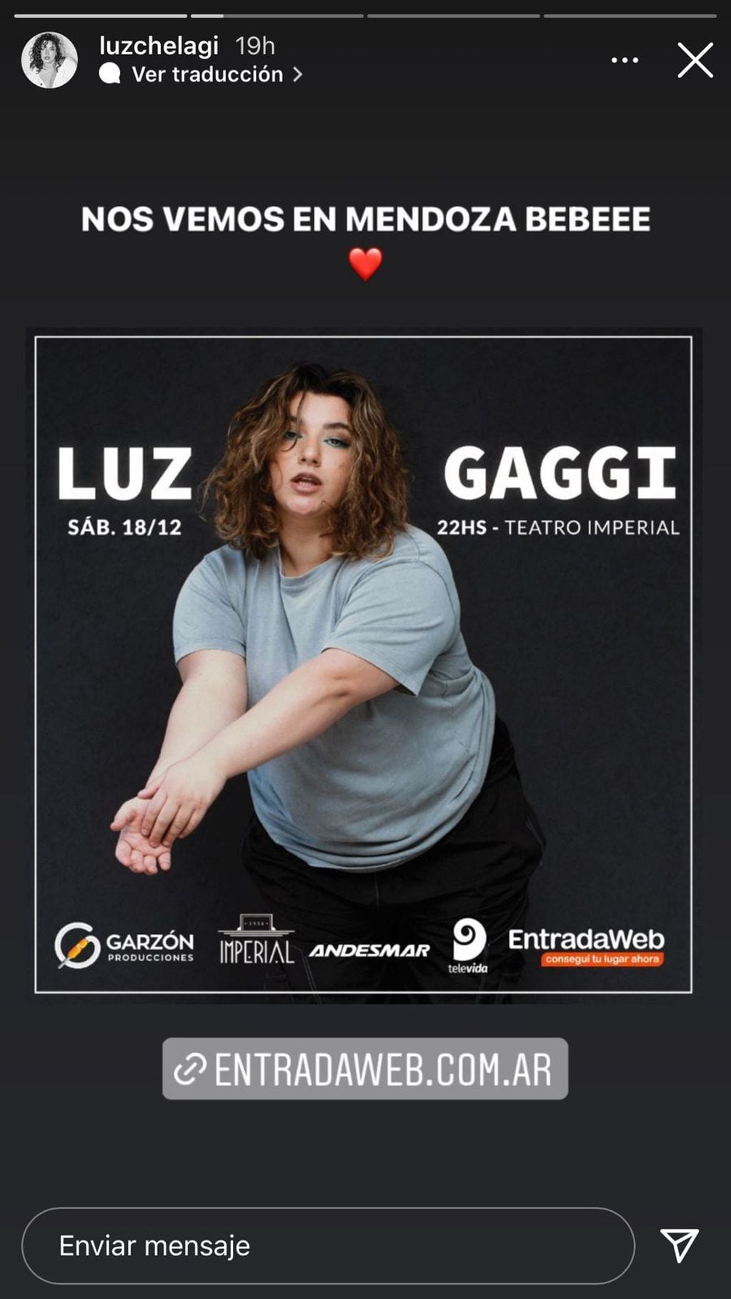 Luz Gaggi actuará en diciembre en Mendoza.
