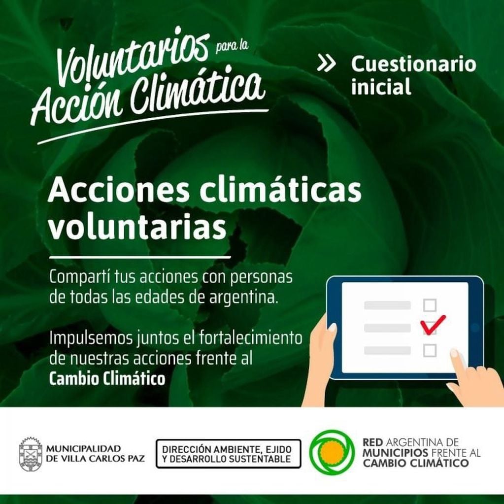 Buscan en Carlos Paz, mil voluntarios para la "Acción Climática".
