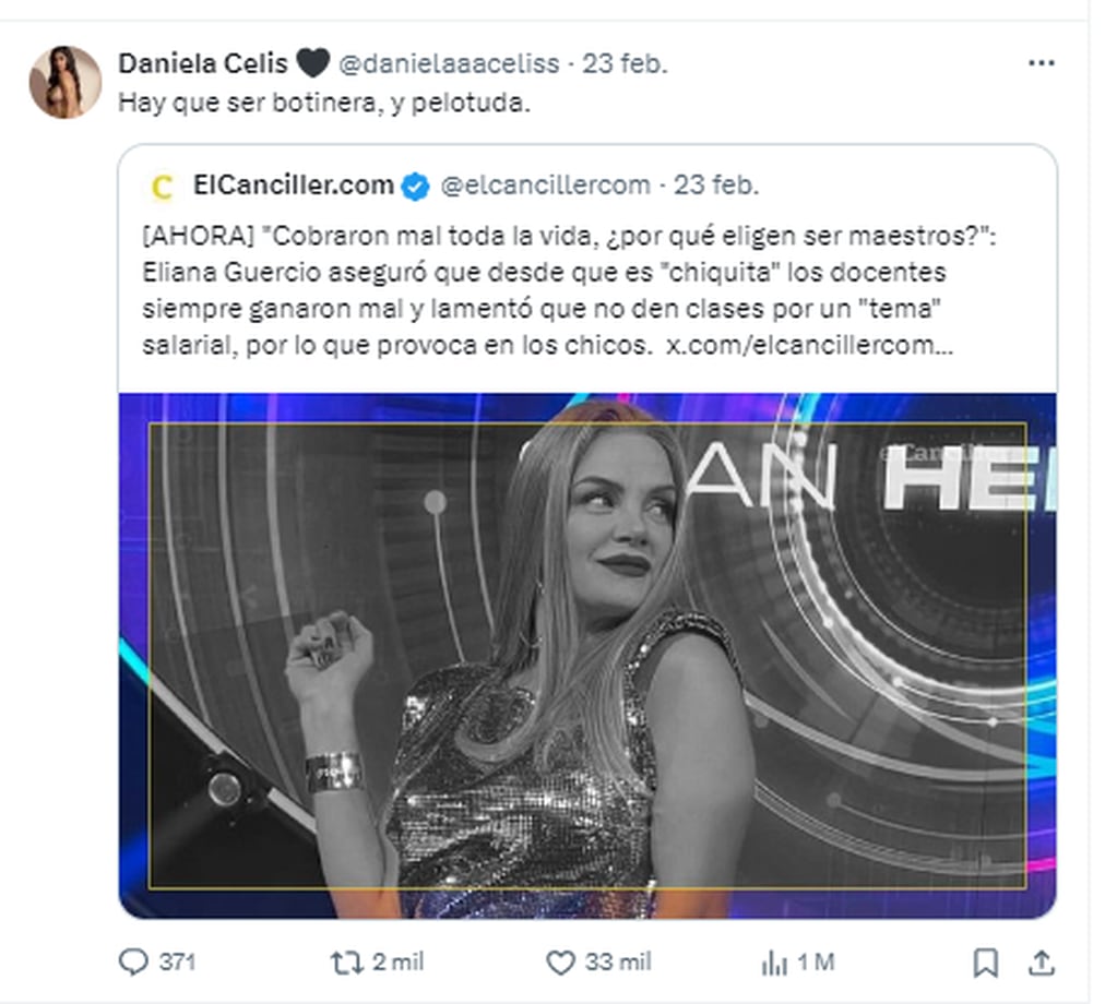 El polémico comentario de Daniela Celis sobre Eliana Guercio