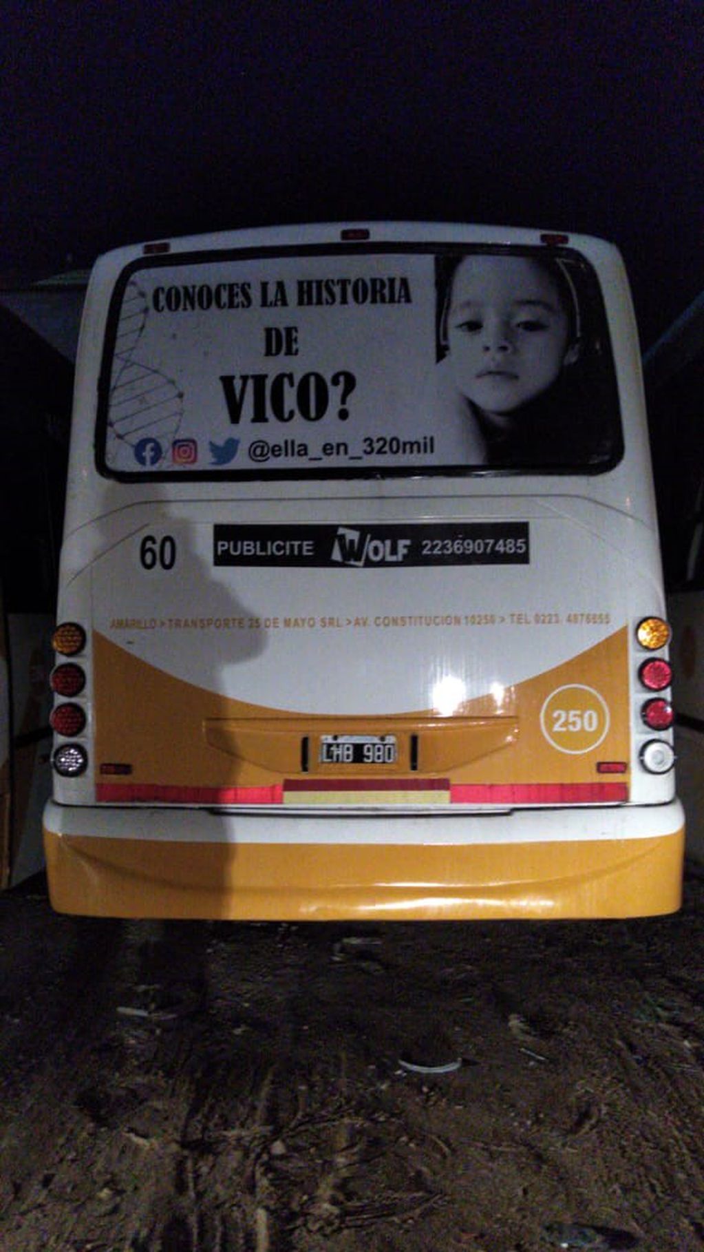 Una agencia de publicidad realizó afiches para difundir la historia de Vico en varios colectivos de Mar del Plata.