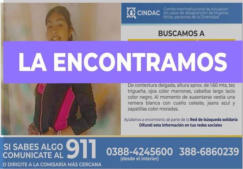 La adolescente que fue hallada en San Pedro de Jujuy el pasado viernes había desaparecido el 21 de abril del año pasado cuando salió de su casa para ir a clases.