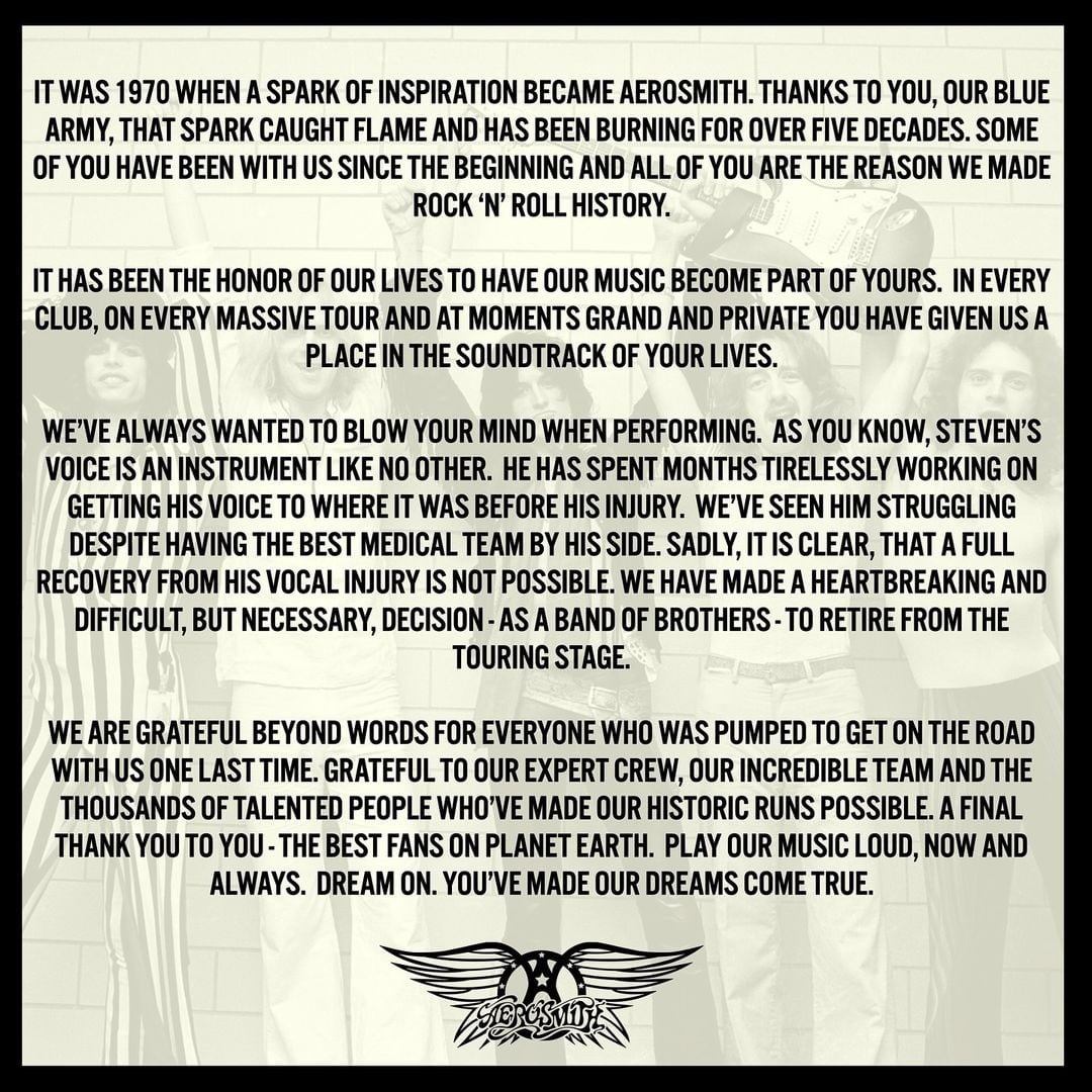 Aerosmith se retira de los escenarios y se pronunció con un comunicado / Foto: @Aerosmith-Aerosmith