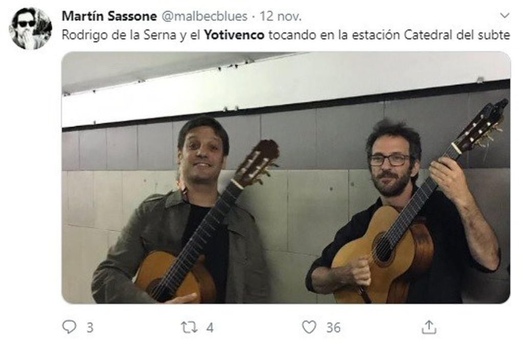 Rodrigo de la Serna y Yotivenco tocaron en el subte (Web)