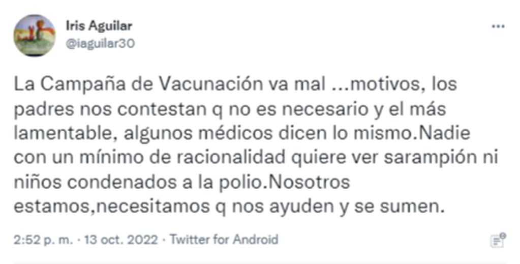 La declaración de Iris Aguilar, la jefa del Departamento de Inmunización en Mendoza.