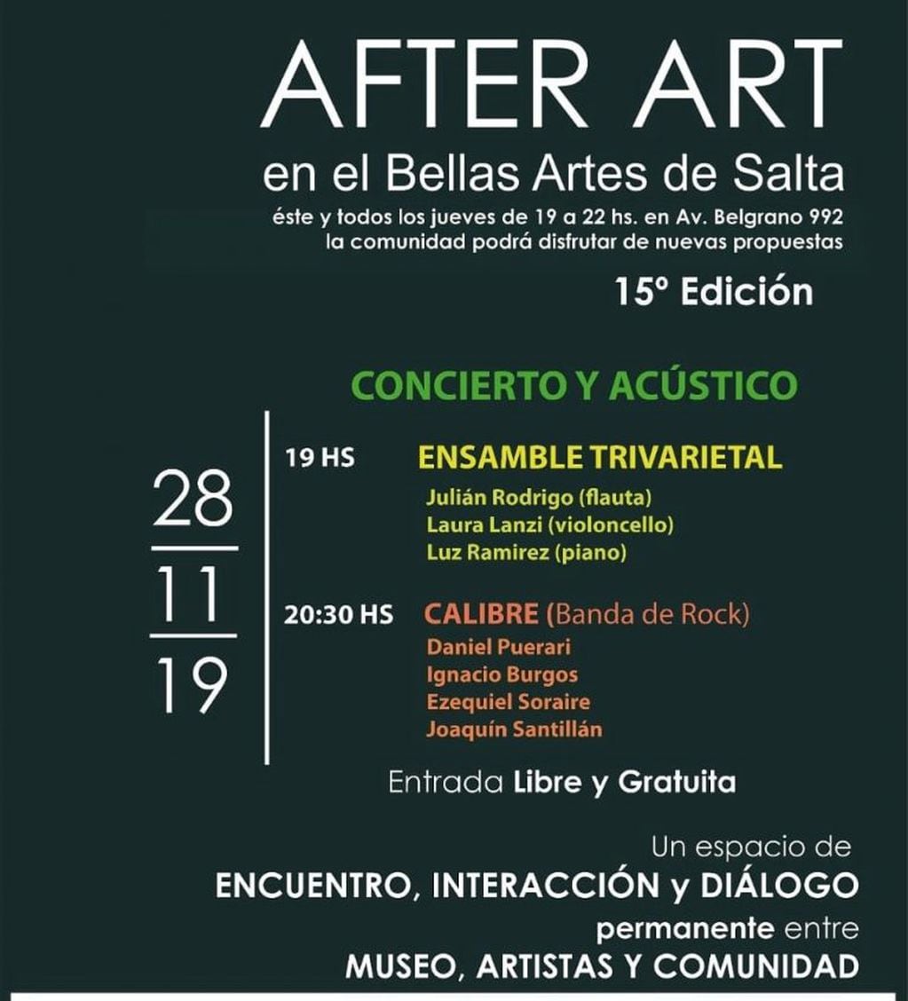 Nuevo After Art musical este jueves (Facebook Museo Bellas Artes Salta)