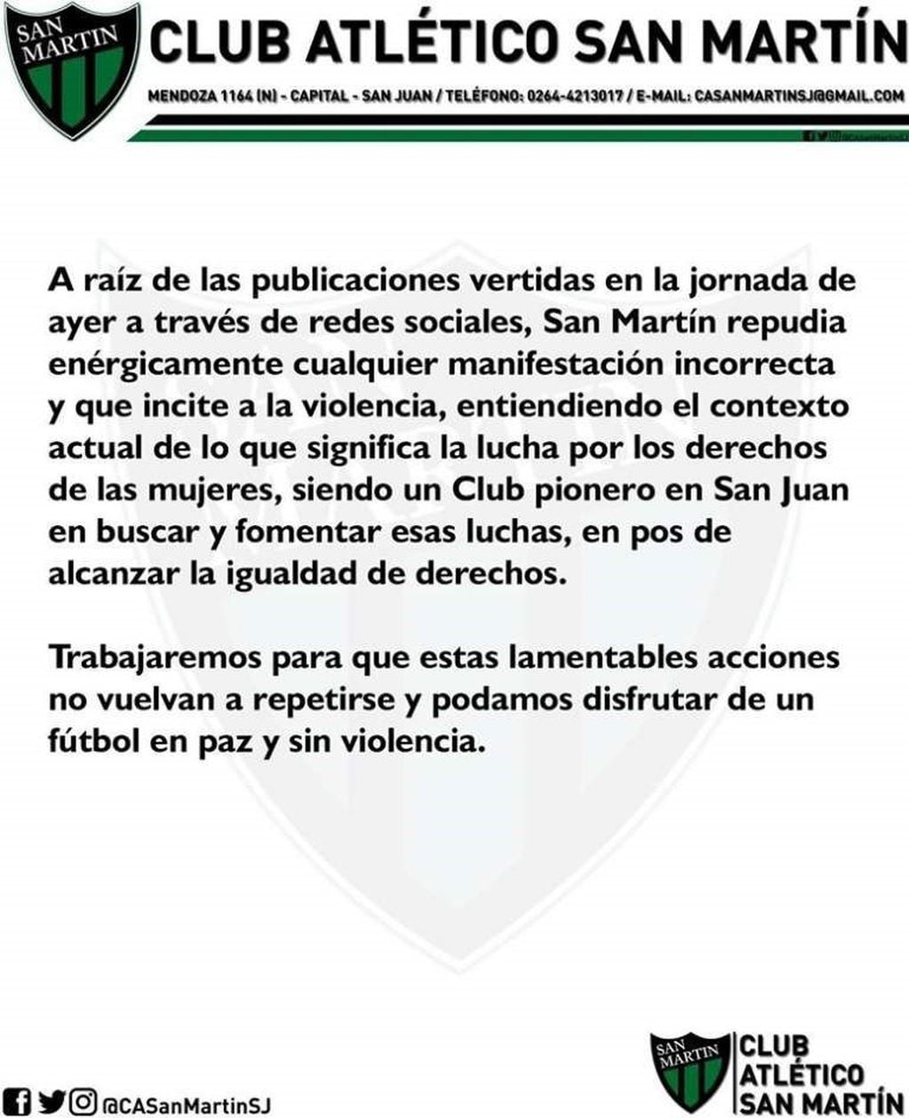 Las jugadoras del equipo de fútbol femenino de San Martín tuvieron que salir a pedir disculpas.