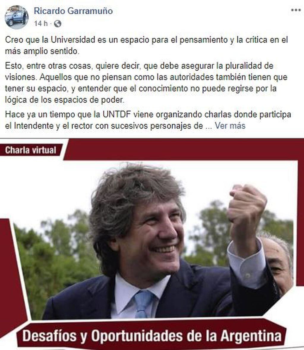 Ricardo Garramuño, crítica a la UNTDF.
