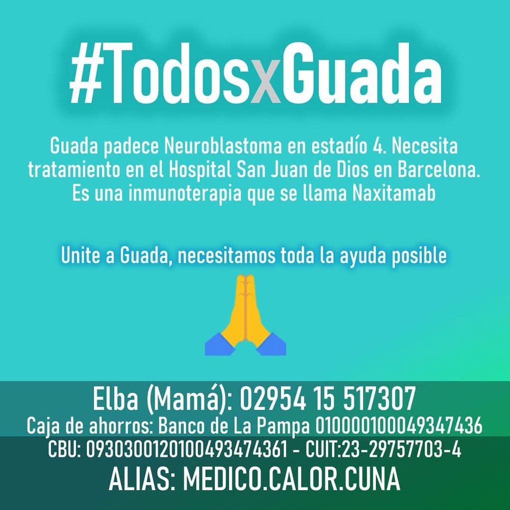Guada tiene neuroblastoma y necesita 300 mil euros para tratarse en Barcelona.