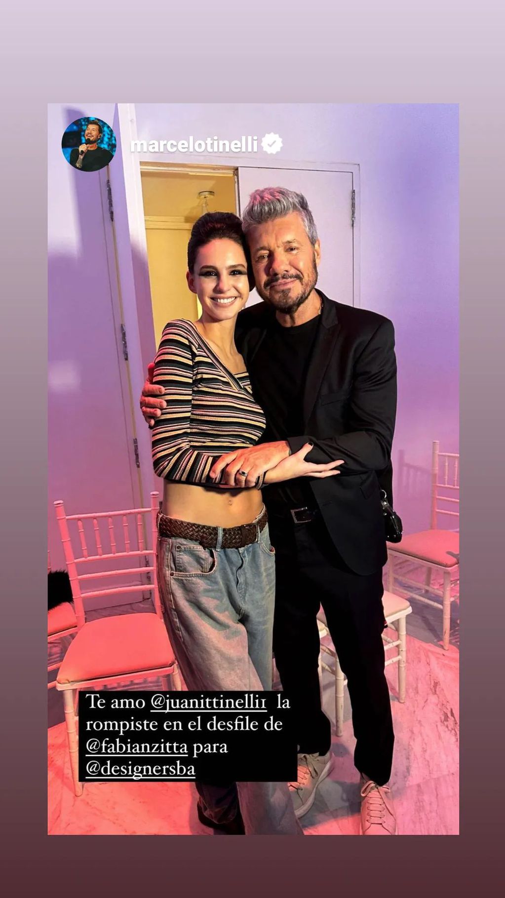 Marcelo Tinelli felicitó a su hija Juanita al término del show en el Faena Art Center