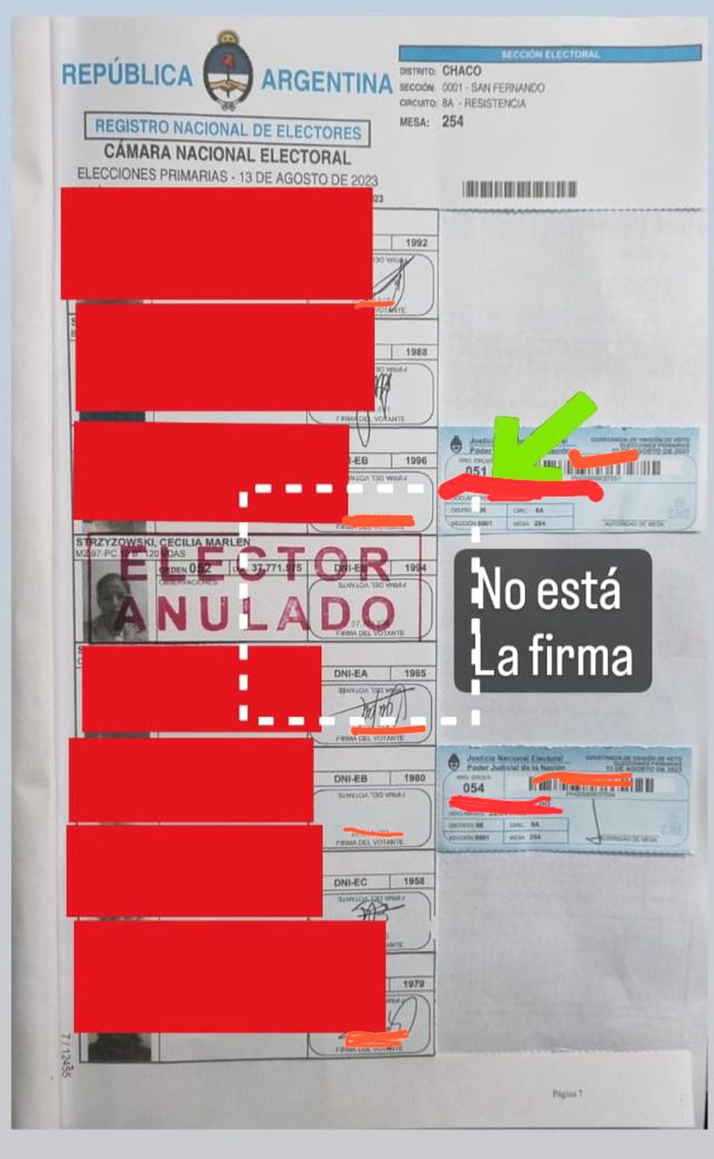 De esta manera figura el padrón físico utilizado en Chaco para las elecciones PASO nacionales de agosto.