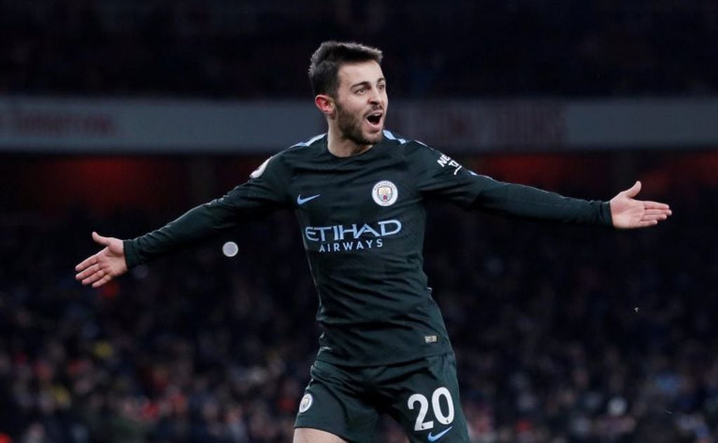 Soccer Football - Premier League - Arsenal vs Manchester City - Emirates Stadium, London, Britain - March 1, 2018   Manchester City's Bernardo Silva celebrates scoring their first goal            REUTERS/David Klein    EDITORIAL USE ONLY. No use with unauthorized audio, video, data, fixture lists, club/league logos or "live" services. Online in-match use limited to 75 images, no video emulation. No use in betting, games or single club/league/player publications.  Please contact your account representative for further details.