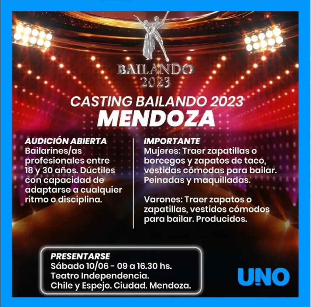 Condiciones para el Casting de Bailando 2023 en Mendoza.