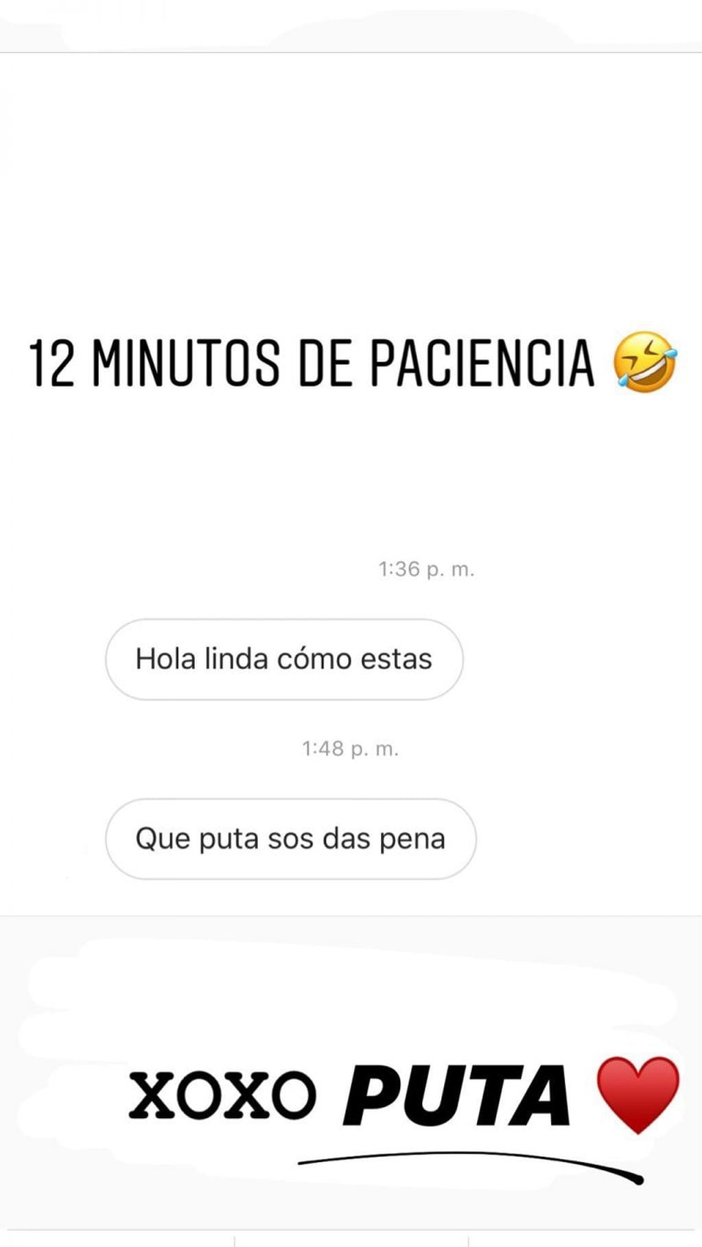Jimena Barón mostró un chat que le mandaron en el que la insultan por su condición de mujer (Foto: Instagram/ @baronjimena)
