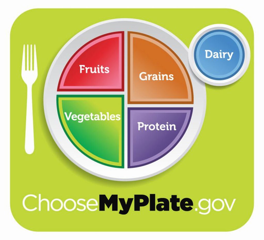 Esta imagen provista por el Departamento de Agricultura de Estados Unidos muestra el nuevo símbolo de la buena nutrición de la dependencia: "Mi Plato": granos, vegetales, proteínas y frutas. (Foto AP/Departamento de Agricultura)