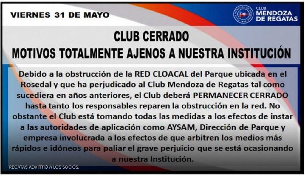 Comunicado oficial de Club Mendoza de Regatas